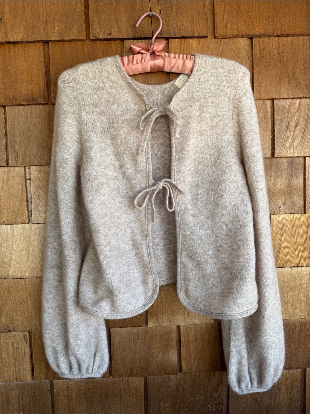 Sezane Cream Tie-Front Wool Blend Cardigan